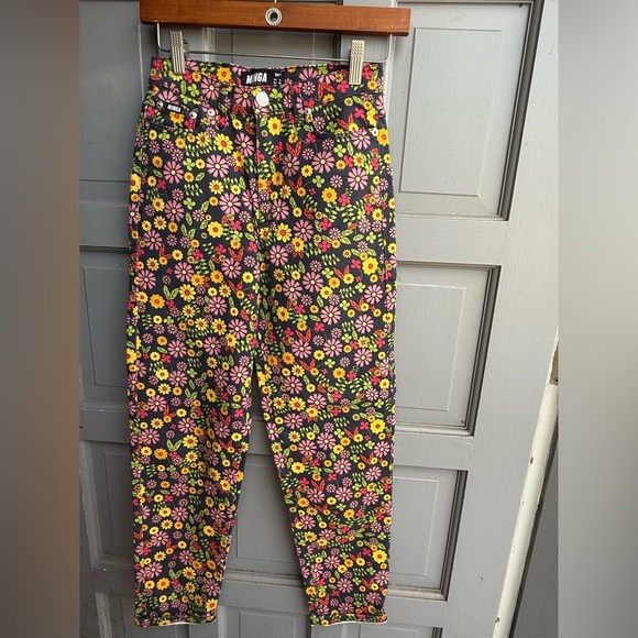 Minga London Vibrant Pink and Yellow floral print Skinny‎ Jeans size 0 - Picture 4 of 8
